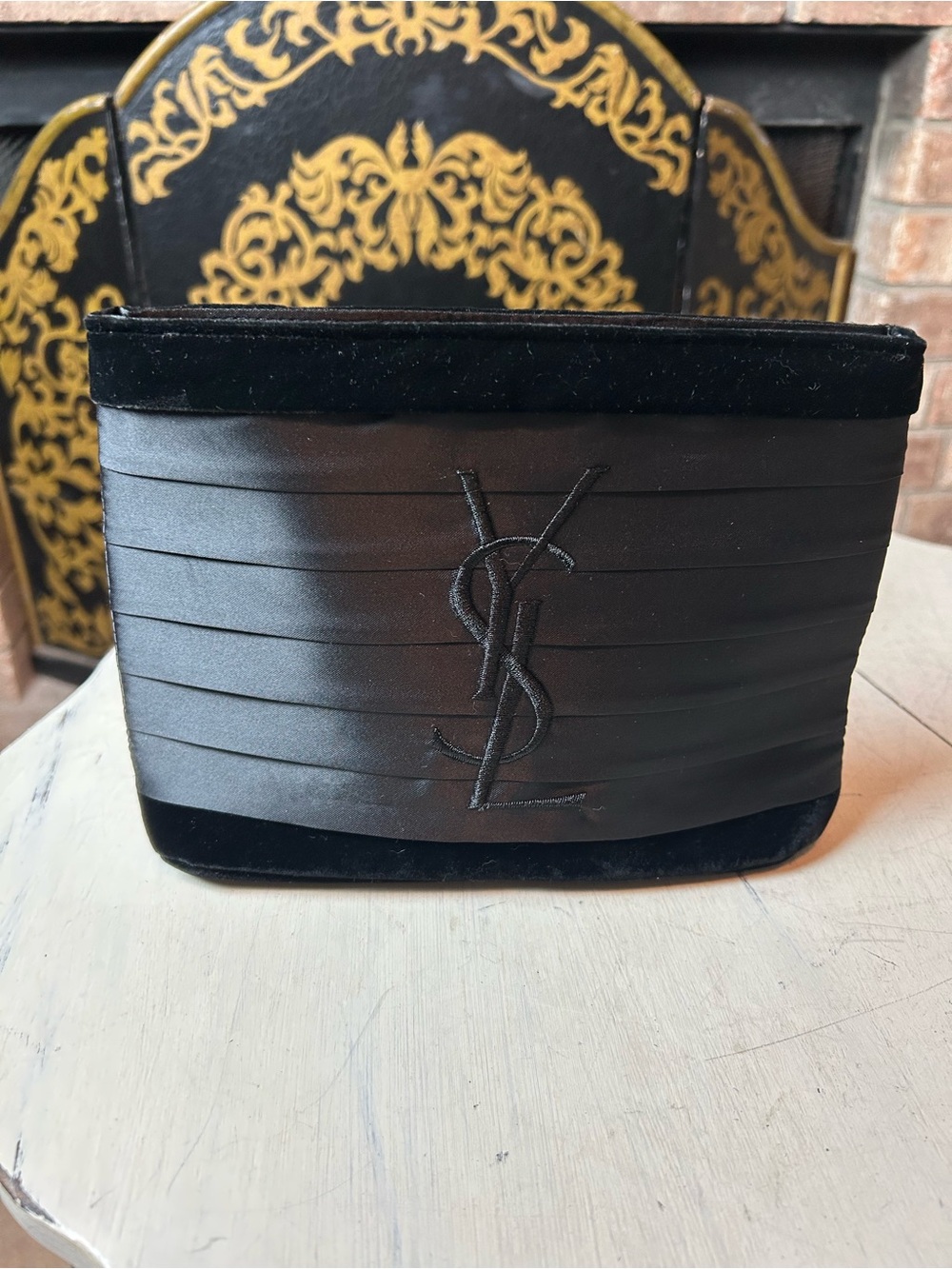 Yves Saint Laurent Parfums Clutch Purse Black Velvet Satin Tuxedo Cummerbund